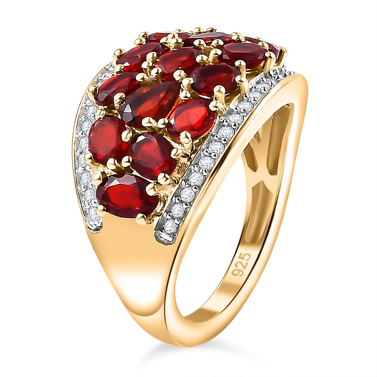 Salamanca Fire Opal & Natural Zircon Cluster Ring in 18K Yellow Gold Vermeil Plated Sterling Silver 2.15 Ct.