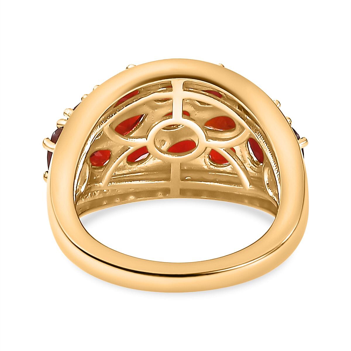 Salamanca Fire Opal & Natural Zircon Cluster Ring in 18K Yellow Gold Vermeil Plated Sterling Silver 2.15 Ct.