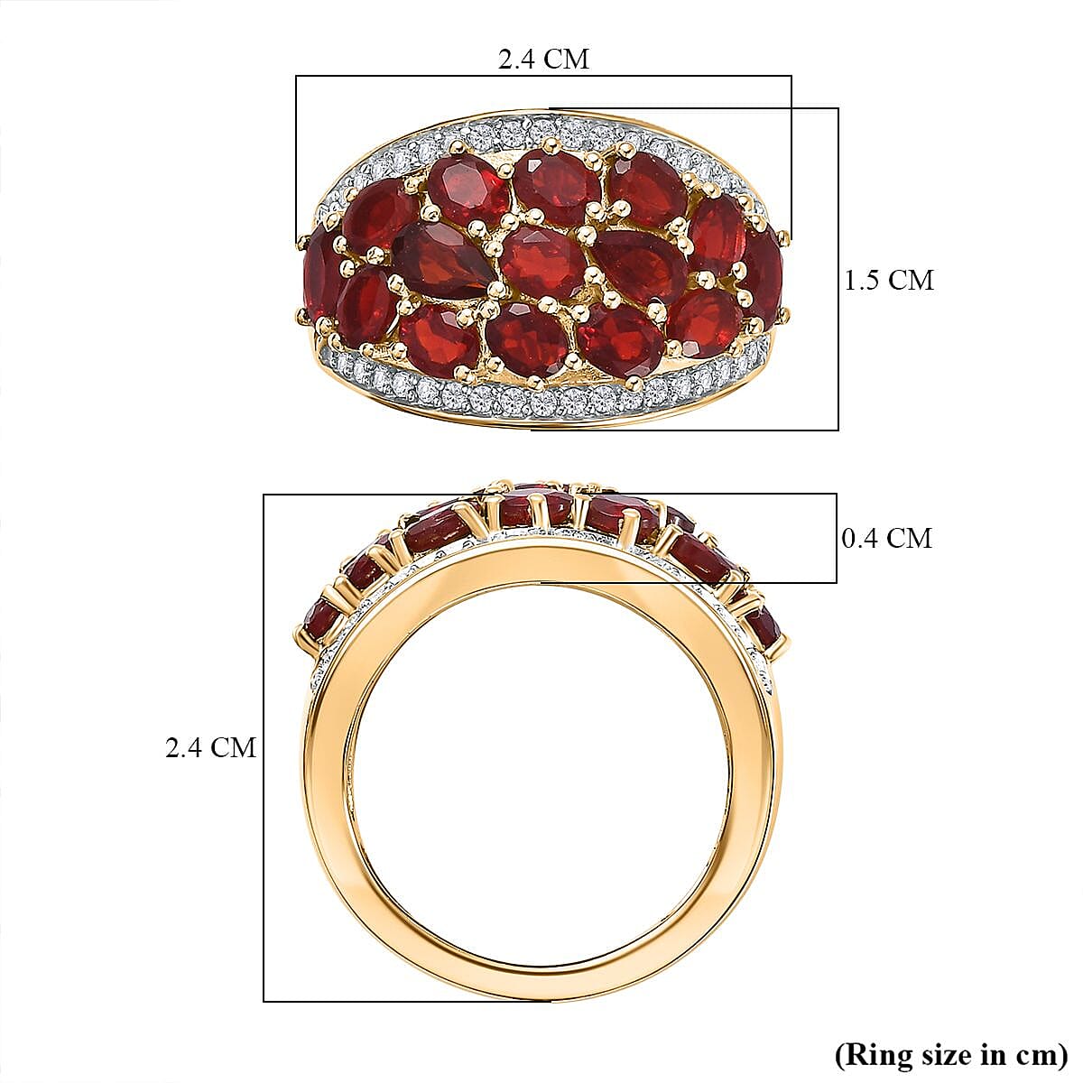 Salamanca Fire Opal & Natural Zircon Cluster Ring in 18K Yellow Gold Vermeil Plated Sterling Silver 2.15 Ct.