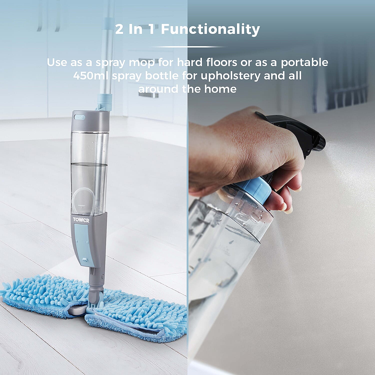 Tower Anti Bac Spray Mop with Electrolyzed Water - Lab-Proven to Kill 99.9% of Germs. Just Add Salt!