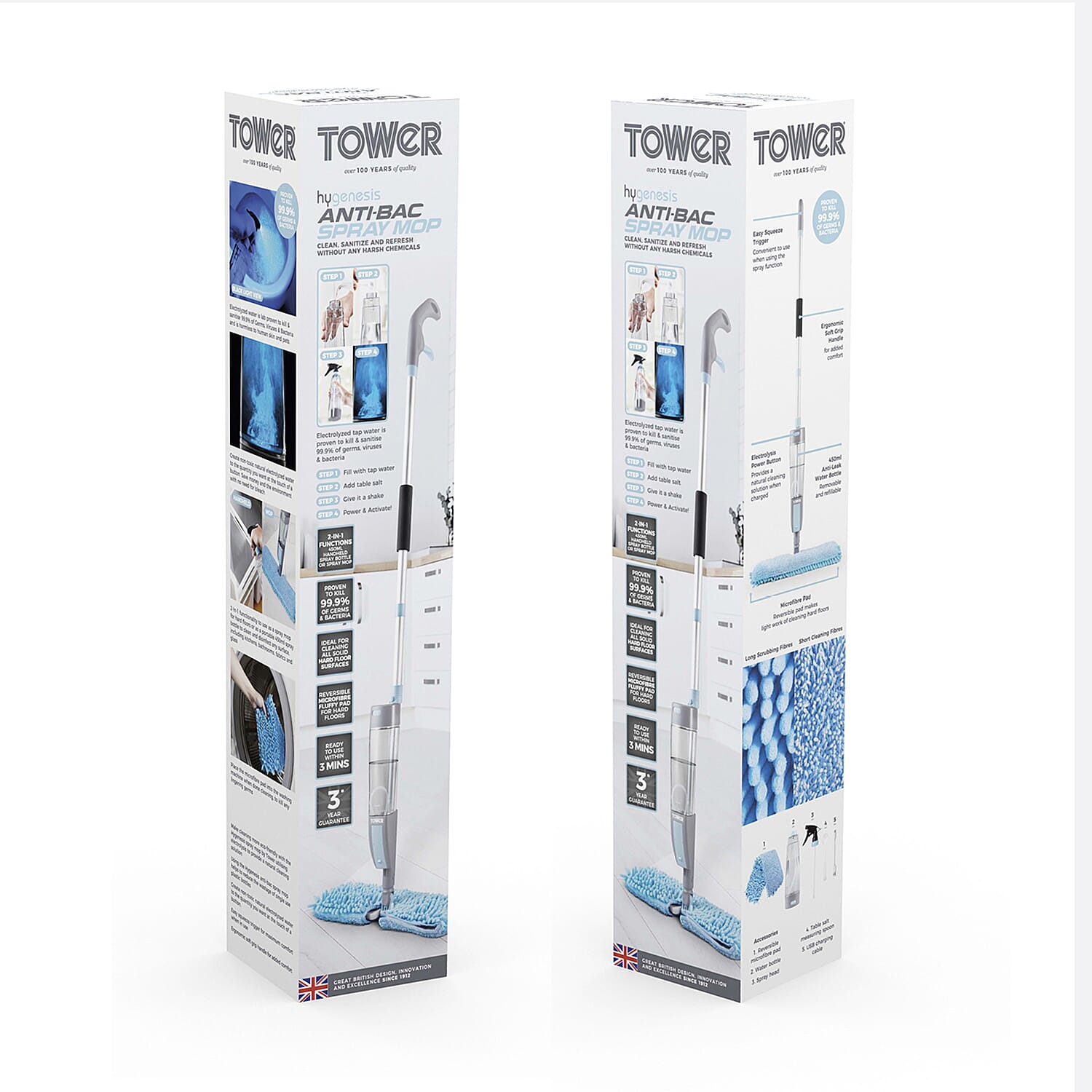 Tower Anti Bac Spray Mop with Electrolyzed Water - Lab-Proven to Kill 99.9% of Germs. Just Add Salt!