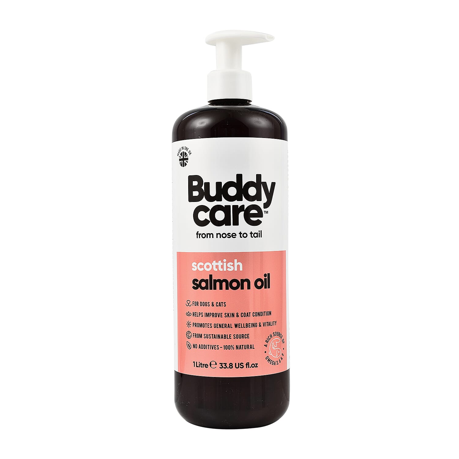 Buddy Care Skin Soothing & Fur Nourishing Scottish Salmon Oil with Aloe & Pro Vitamin B5 (Cap. 1 L) for Dogs & Cats