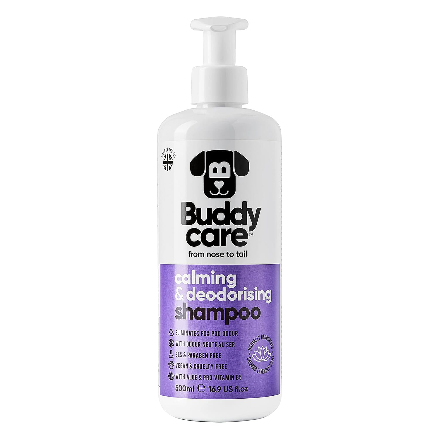 Buddy Care Calming & Deodorising Lavender Scented Dog Shampoo with Aloe & Pro Vitamin B5 - 500ml