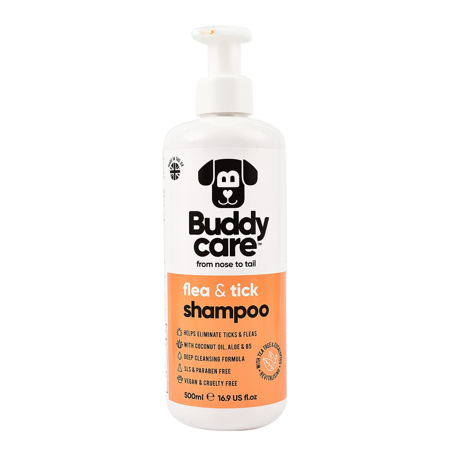 Buddy Care Flea & Tick Dog Shampoo with Tea Tree & Eucalyptus - 500ml