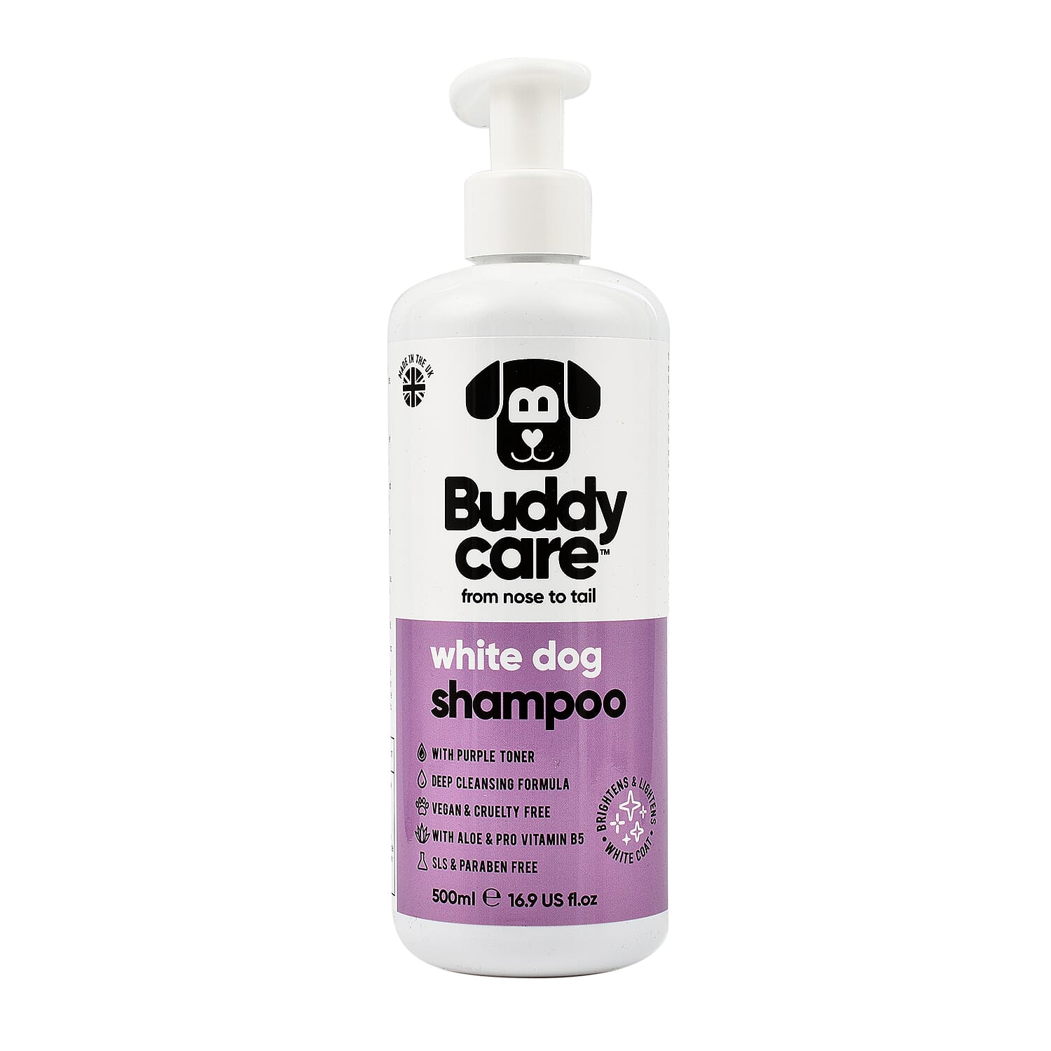 Buddy Care White Dog Shampoo with Aloe Vera - Pro Vitamin B5 - 500ml