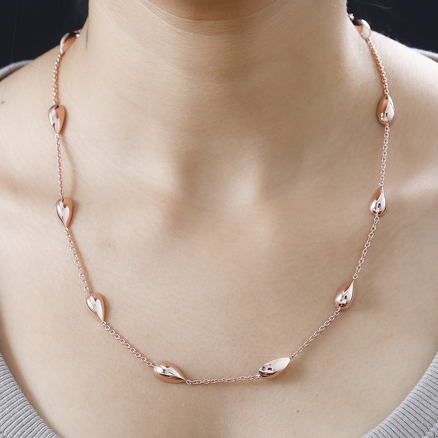 Lucy Q Tears Collection - 18K RG Vermeil Plated Sterling Silver Necklace (Size - 20), Silver Wt. 28.18 Gms