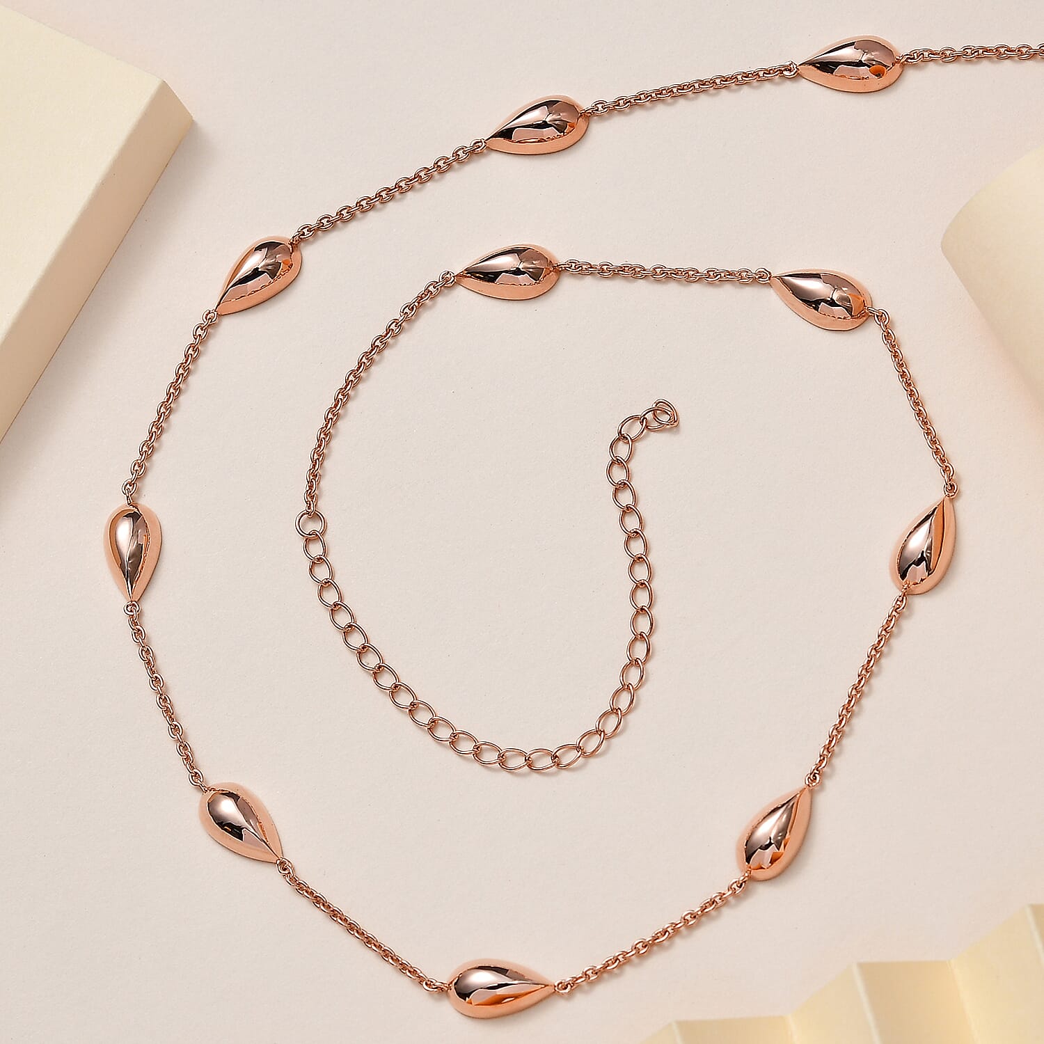 Lucy Q Tears Collection - 18K RG Vermeil Plated Sterling Silver Necklace (Size - 20), Silver Wt. 28.18 Gms