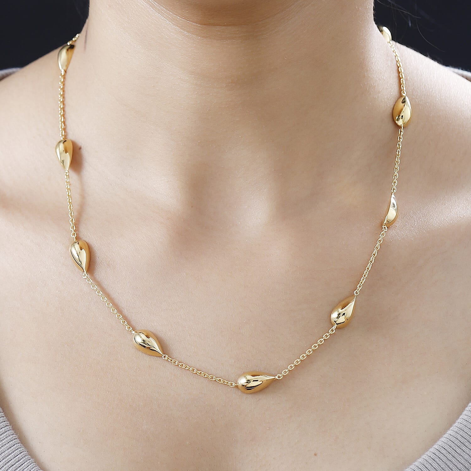 Lucy Q Tears Collection - 18K YG Vermeil Plated Sterling Silver Necklace (Size - 20), Silver Wt. 28.18 Gms