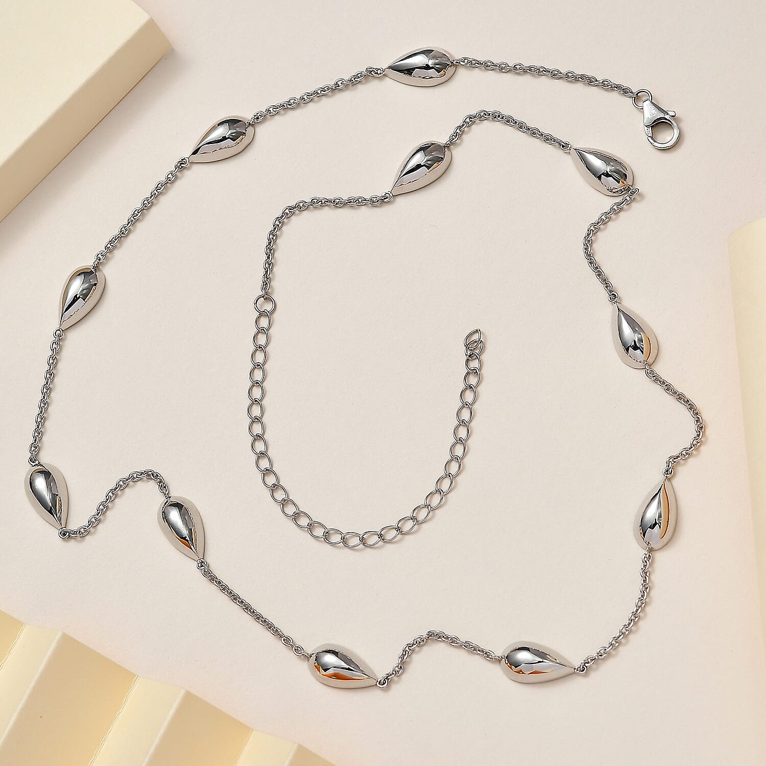 Lucy Q Tears Collection - Platinum Overlay Sterling Silver Necklace (Size - 20), Silver Wt. 28.18 Gms.
