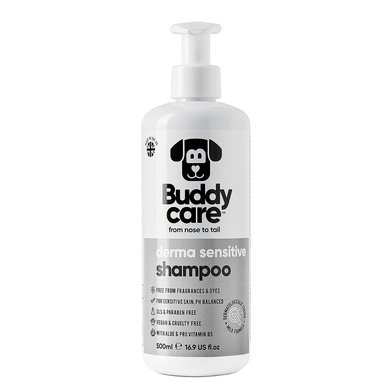 Buddy Care Derma Sensitive Skin Dog Shampoo with Aloe Vera & Pro Vitamin B5 - 500ml