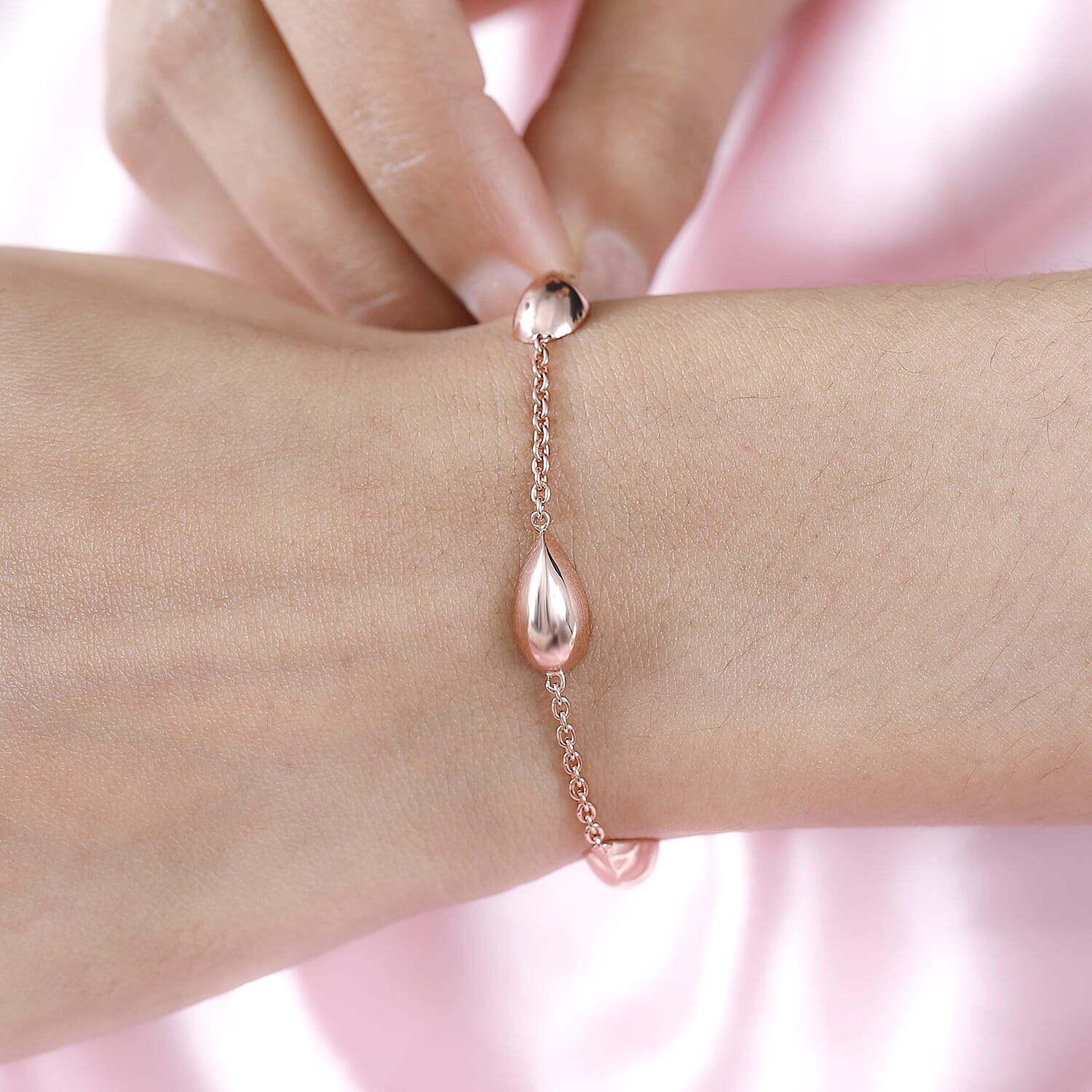 Lucy Q Tears Collection - 18K RG Vermeil Plated Sterling Silver Chain Bracelet (Size - 8), Silver Wt. 12.19 Gms