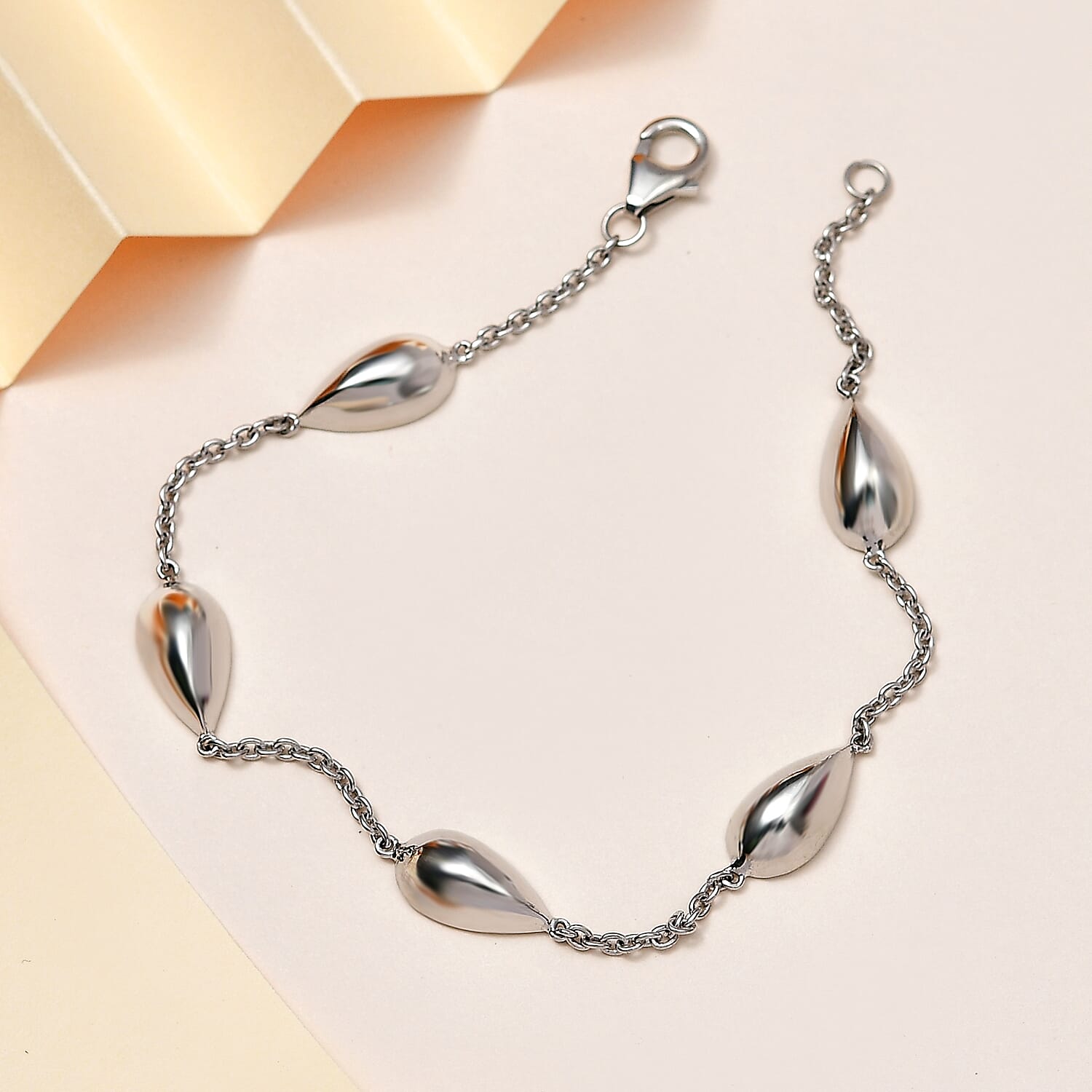 Lucy Q Tears Collection - Platinum Overlay Sterling Silver Chain Bracelet (Size - 8),  Silver Wt. 12.1 Gms