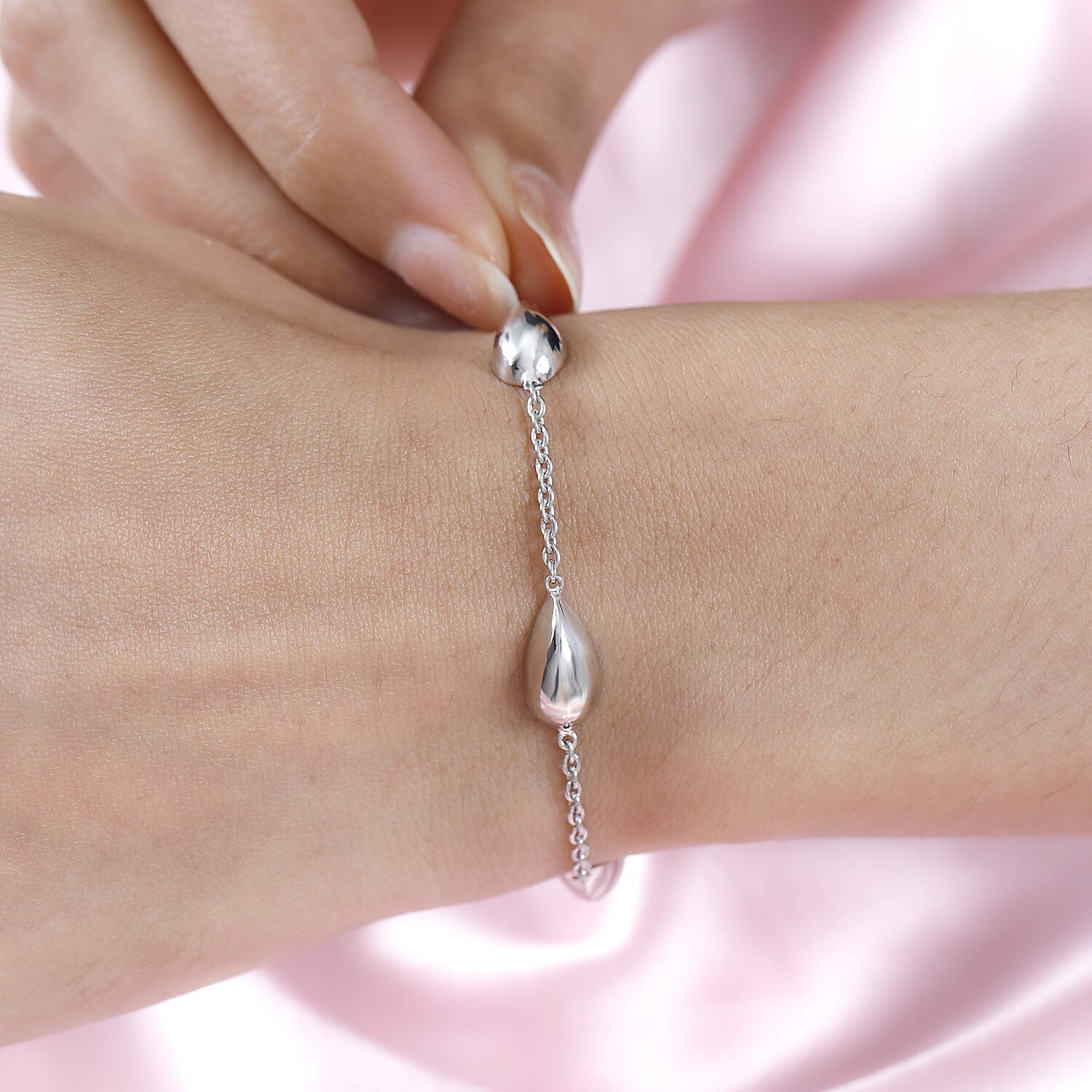 Lucy Q Tears Collection - Platinum Overlay Sterling Silver Chain Bracelet (Size - 8),  Silver Wt. 12.1 Gms