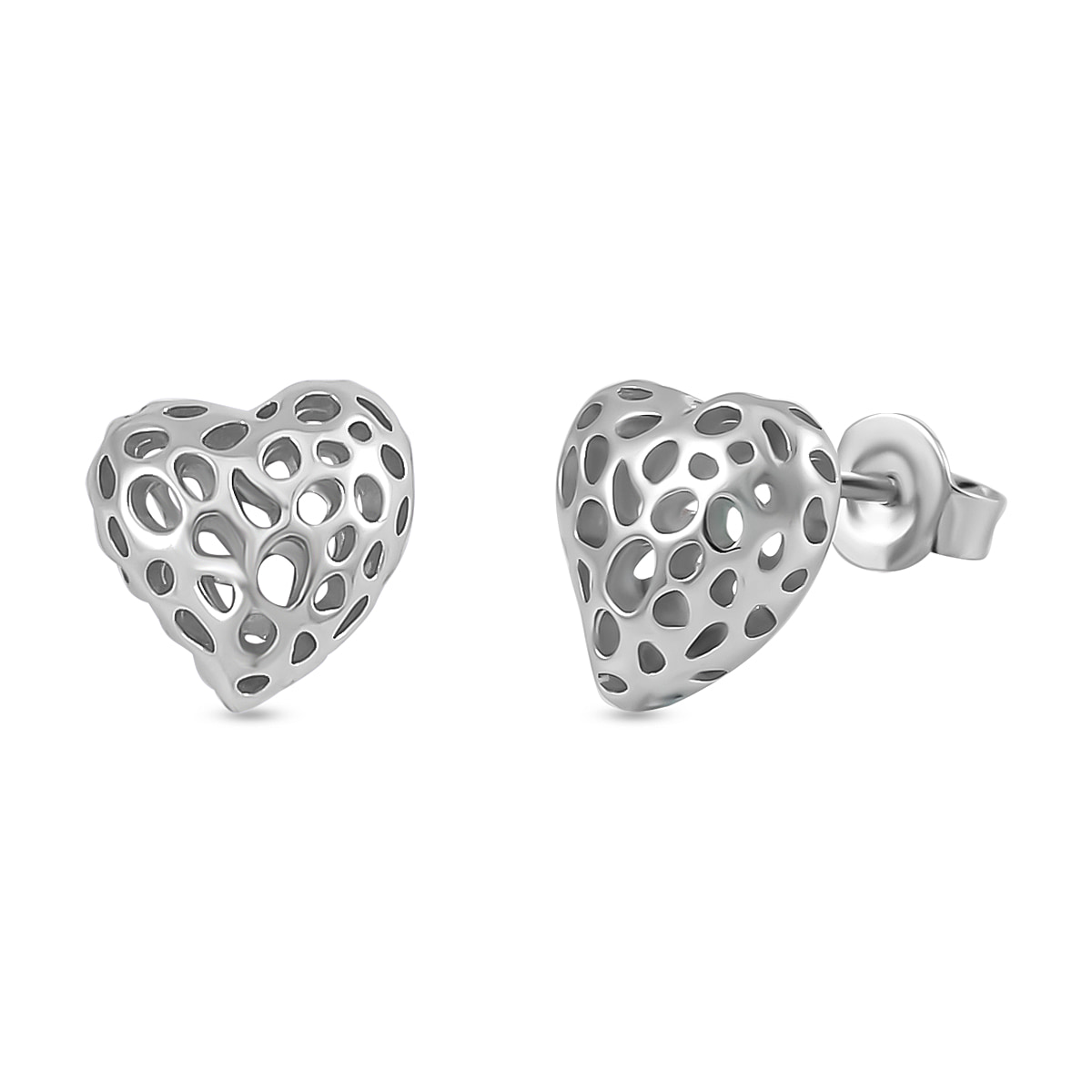 Rachel Galley - Rhodium Overlay Sterling Silver Lattice Pattern Heart Earrings
