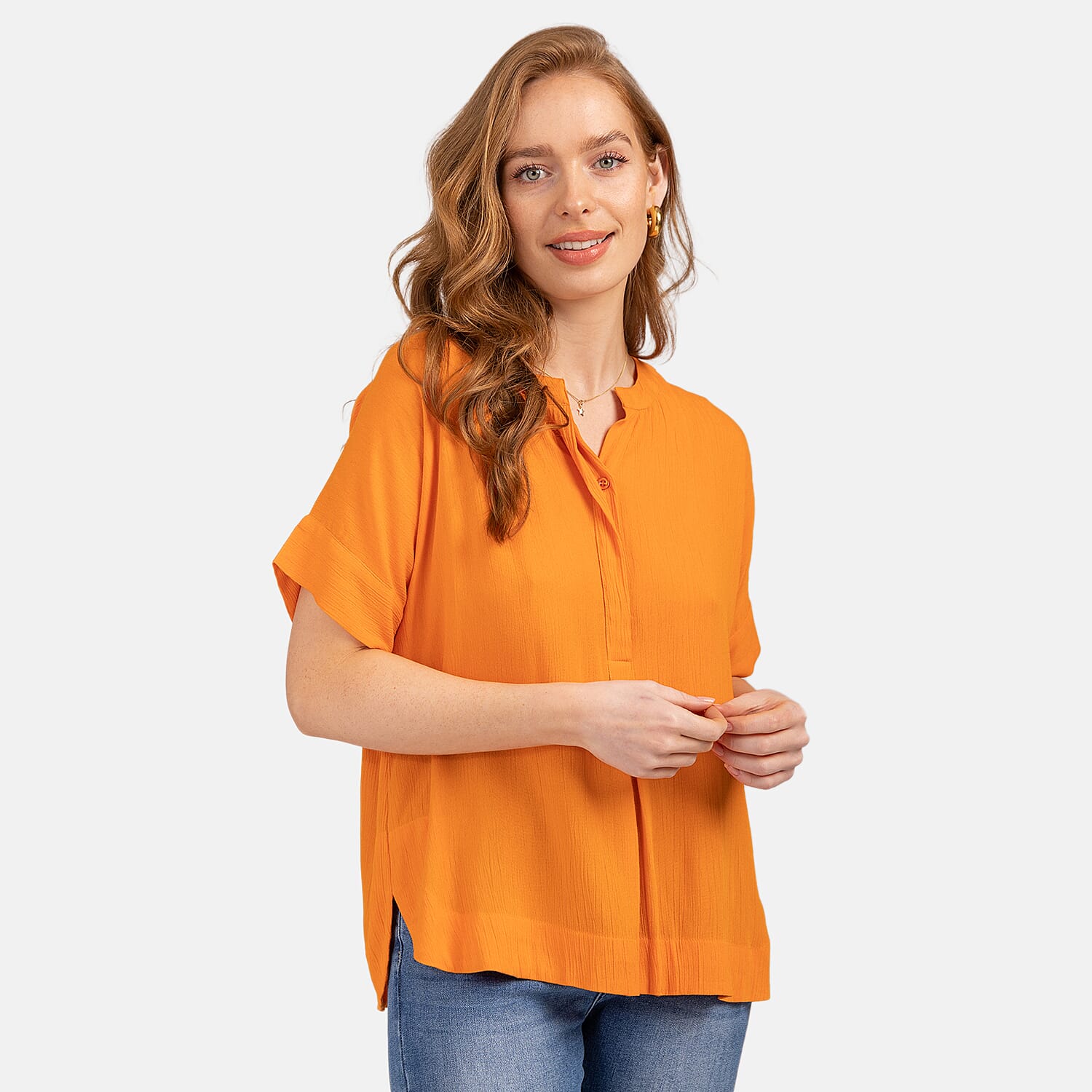 Mudflower Crinkle Blouse (Size M) - Orange