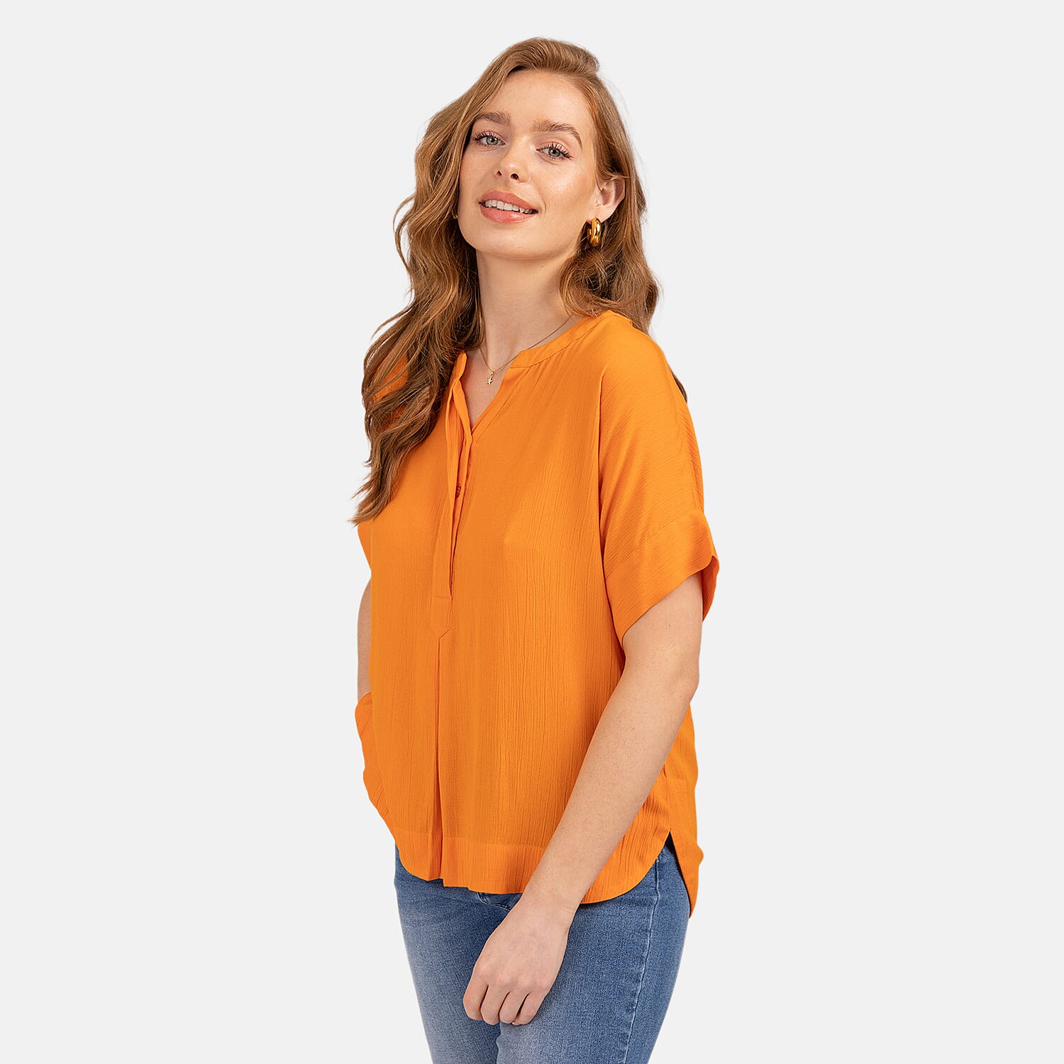 Mudflower Crinkle Blouse (Size M) - Orange