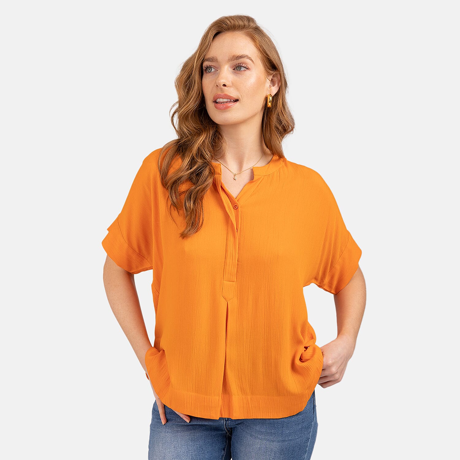 Mudflower Crinkle Blouse (Size M) - Orange