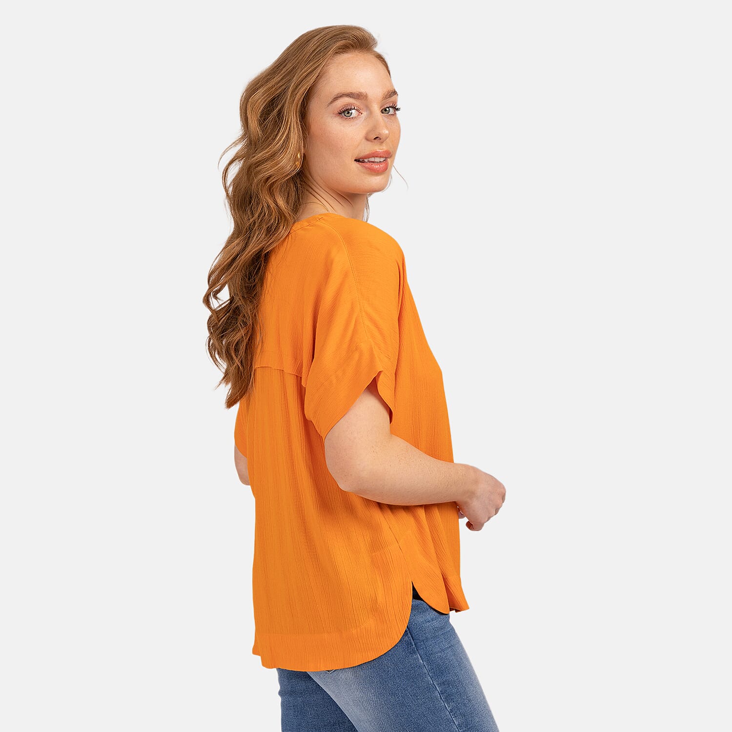 Mudflower Crinkle Blouse (Size M) - Orange