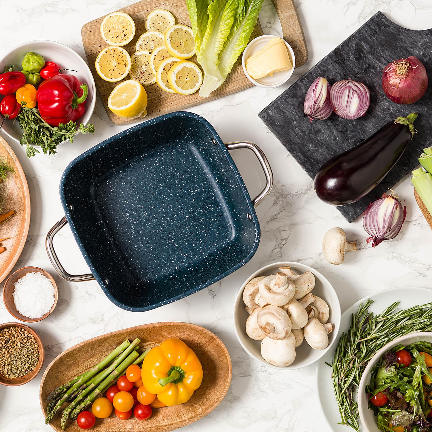 Flavorstone Diamond - Casserole Pan with Glass Lid with Complimentary FlavorStone Diamond Edition 6PC Nylon Utensil Set