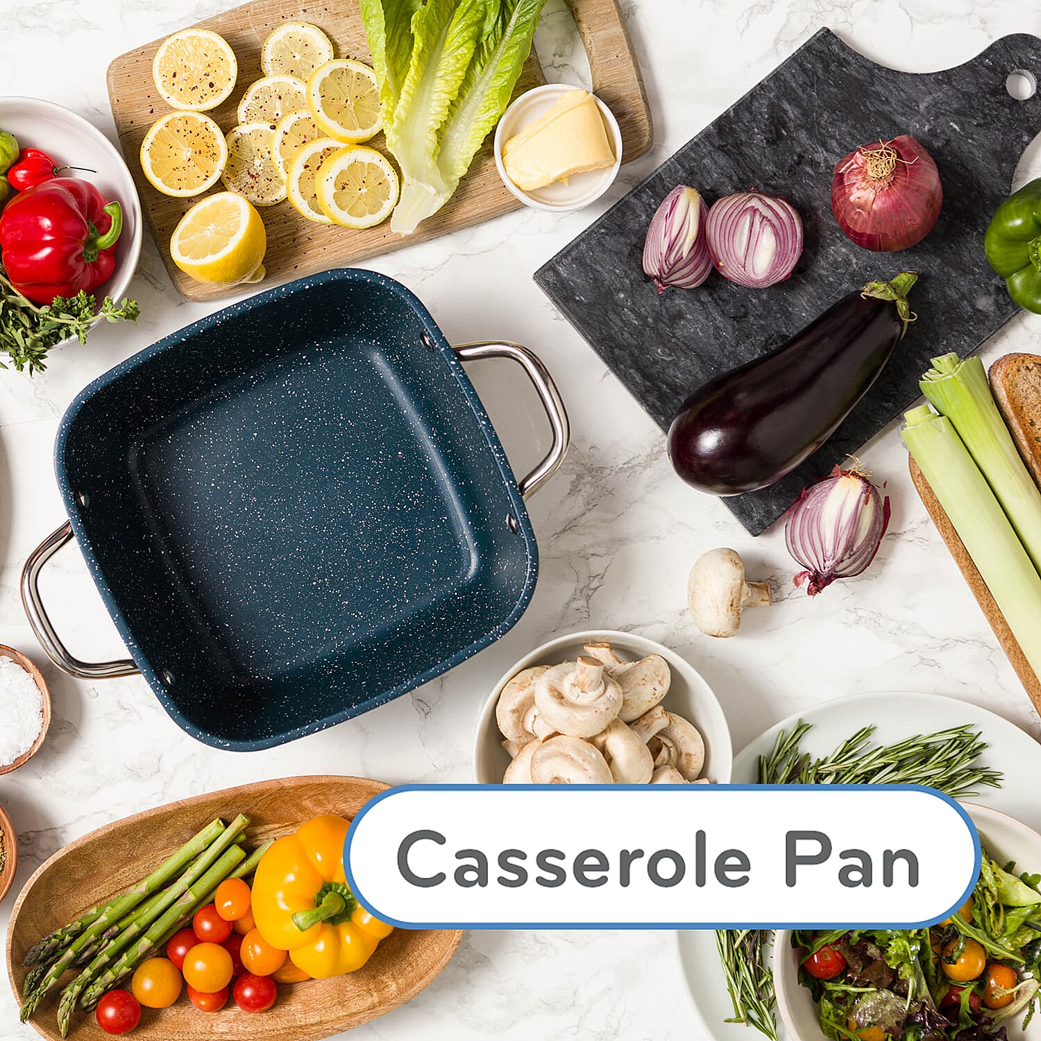 Flavorstone Diamond - Casserole Pan with Glass Lid with Complimentary FlavorStone Diamond Edition 6PC Nylon Utensil Set