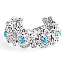 Sleeping Beauty Turquoise Bracelet (Size - 8) with T-Bar Clasp Sterling Silver 4.40 Ct, Silver Wt. 50.92 Gms.
