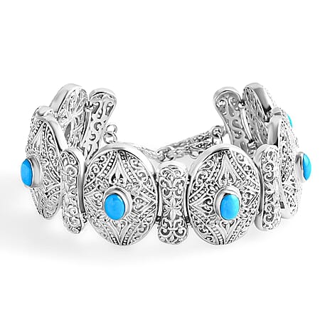 Sleeping Beauty Turquoise Bracelet (Size 8) with T-Bar Clasp Sterling Silver 4.38 Ct, Silver Wt. 50.00 Gms.