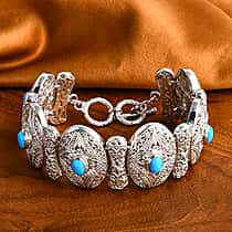 Sleeping Beauty Turquoise Bracelet (Size - 8) with T-Bar Clasp Sterling Silver 4.40 Ct, Silver Wt. 50.92 Gms.