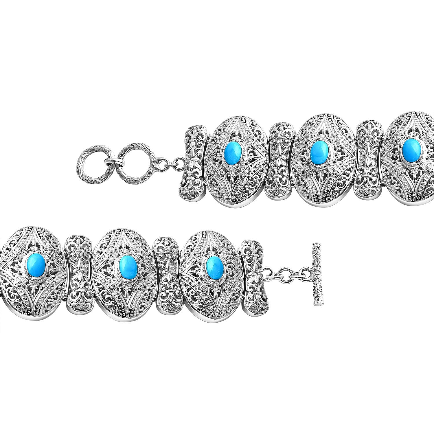 Sleeping Beauty Turquoise Bracelet (Size 8) with T-Bar Clasp Sterling Silver 4.38 Ct, Silver Wt. 50.00 Gms.