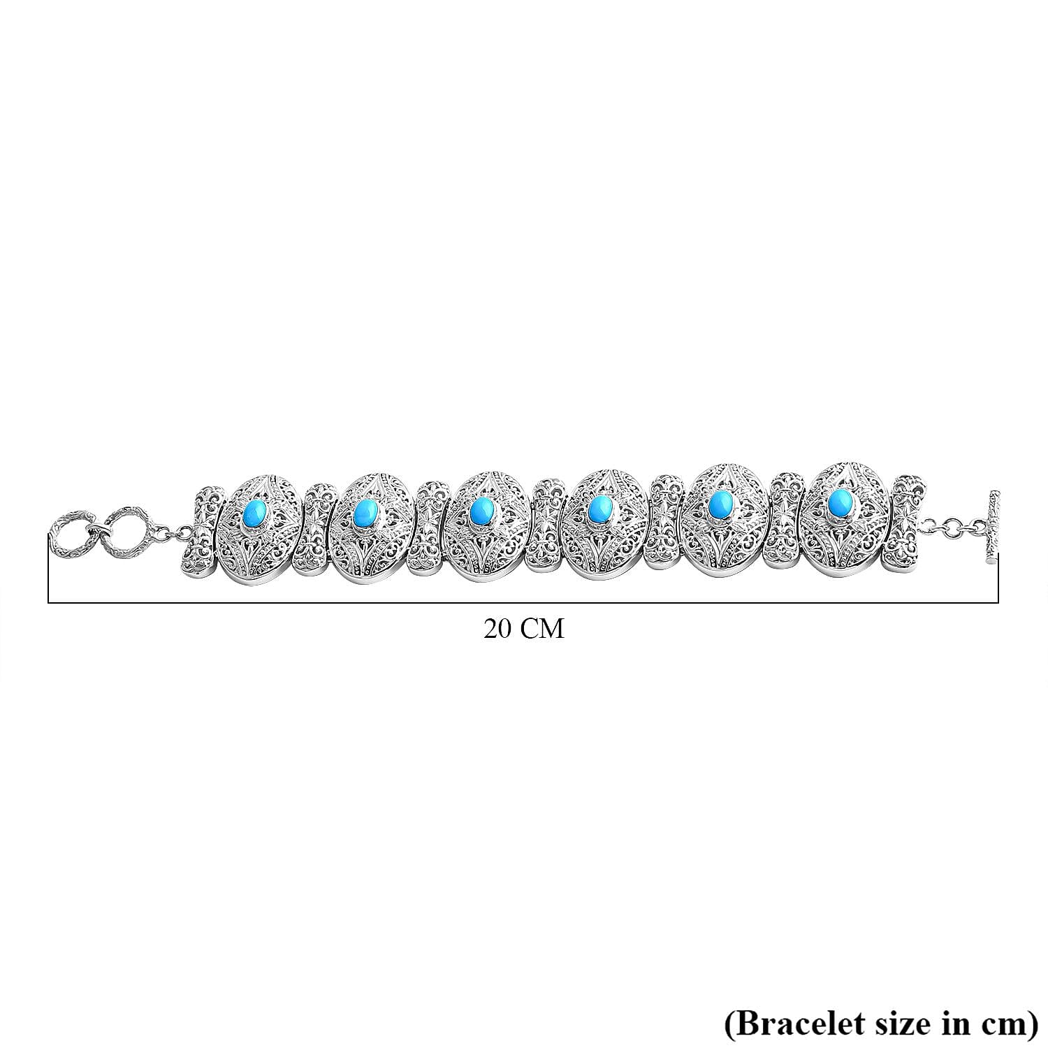 Sleeping Beauty Turquoise Bracelet (Size 8) with T-Bar Clasp Sterling Silver 4.38 Ct, Silver Wt. 50.00 Gms.