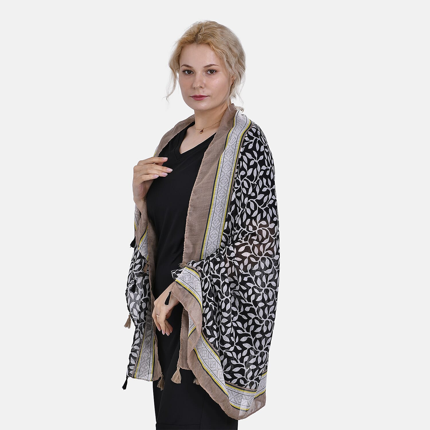 Closeout Deal New Arrival Leaves Pattern Scarf (One Size, 180x87 cm) - Black