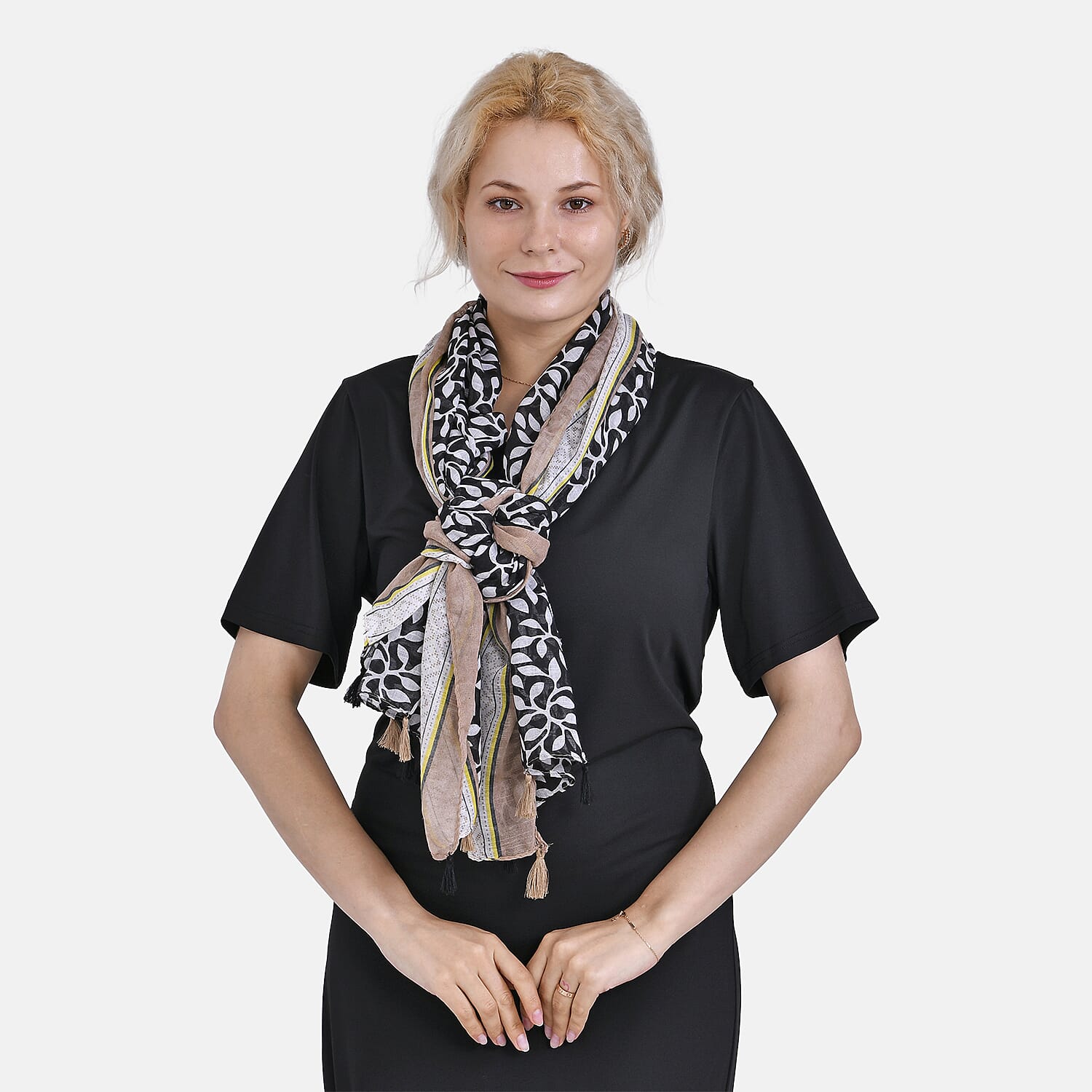 Closeout Deal New Arrival Leaves Pattern Scarf (One Size, 180x87 cm) - Black