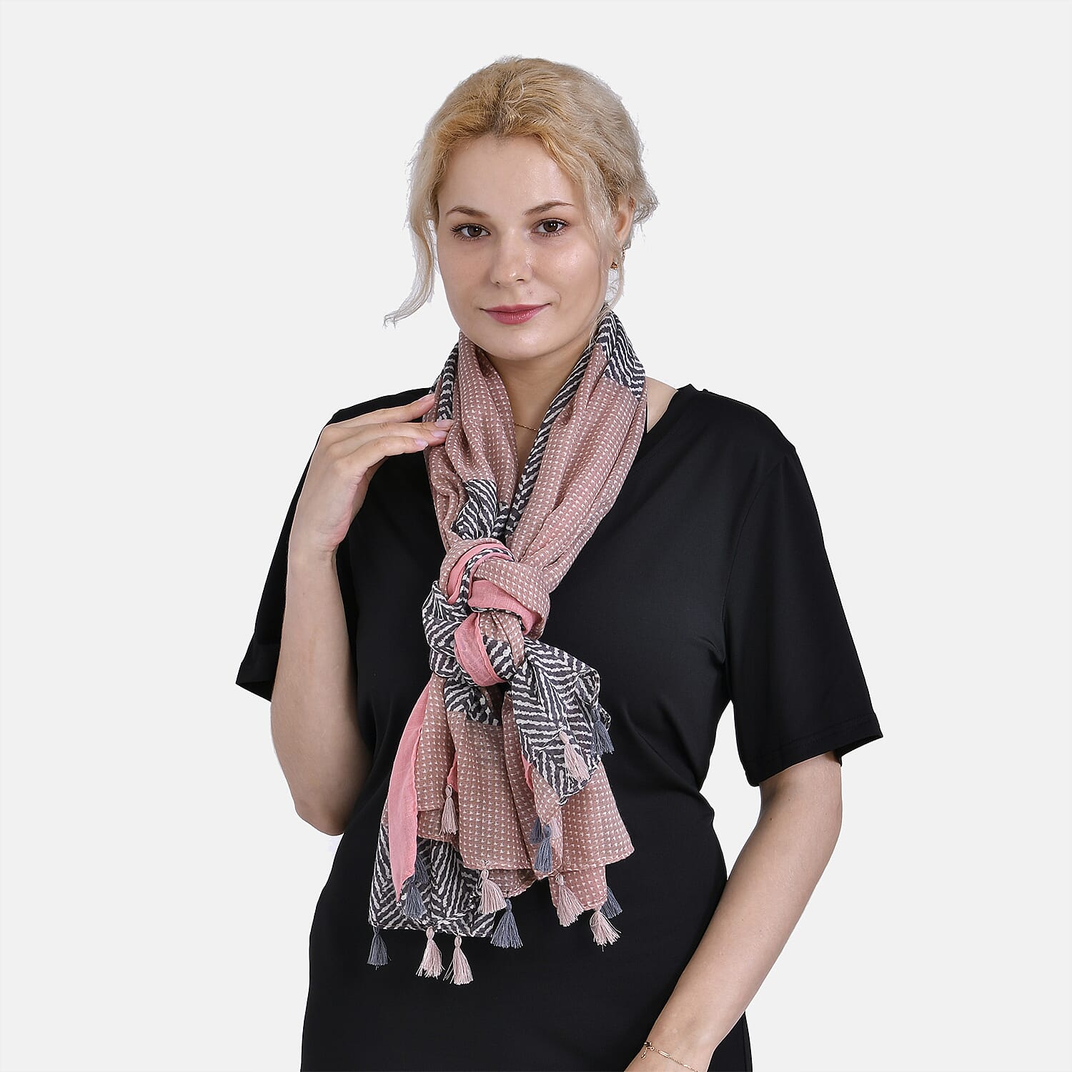 Designer Fringed Long Scarf (Size 180x1 cm) - Pink & Pink