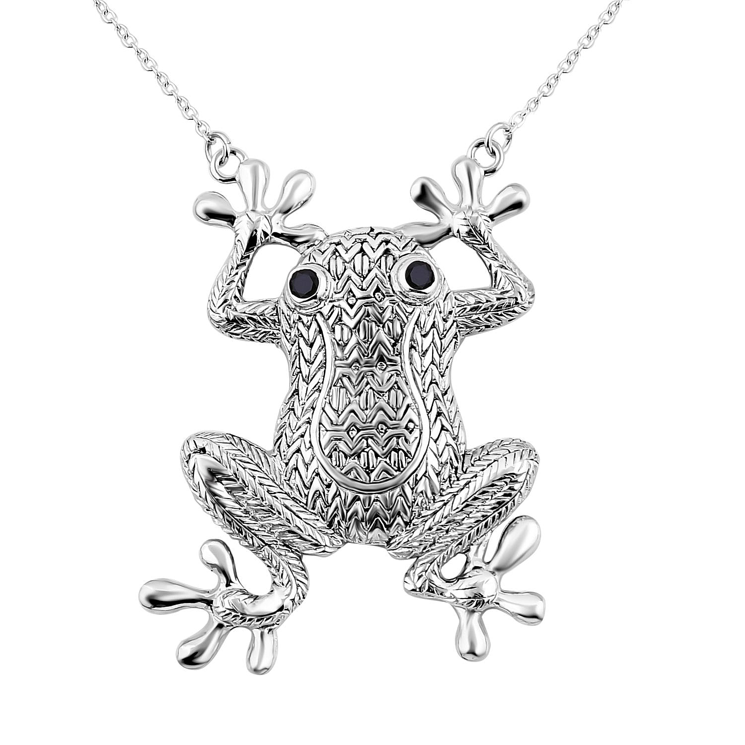 GP Italian Garden Collection - Boi Ploi Black Spinel Frog Necklace (Size - 20) in Sterling Silver