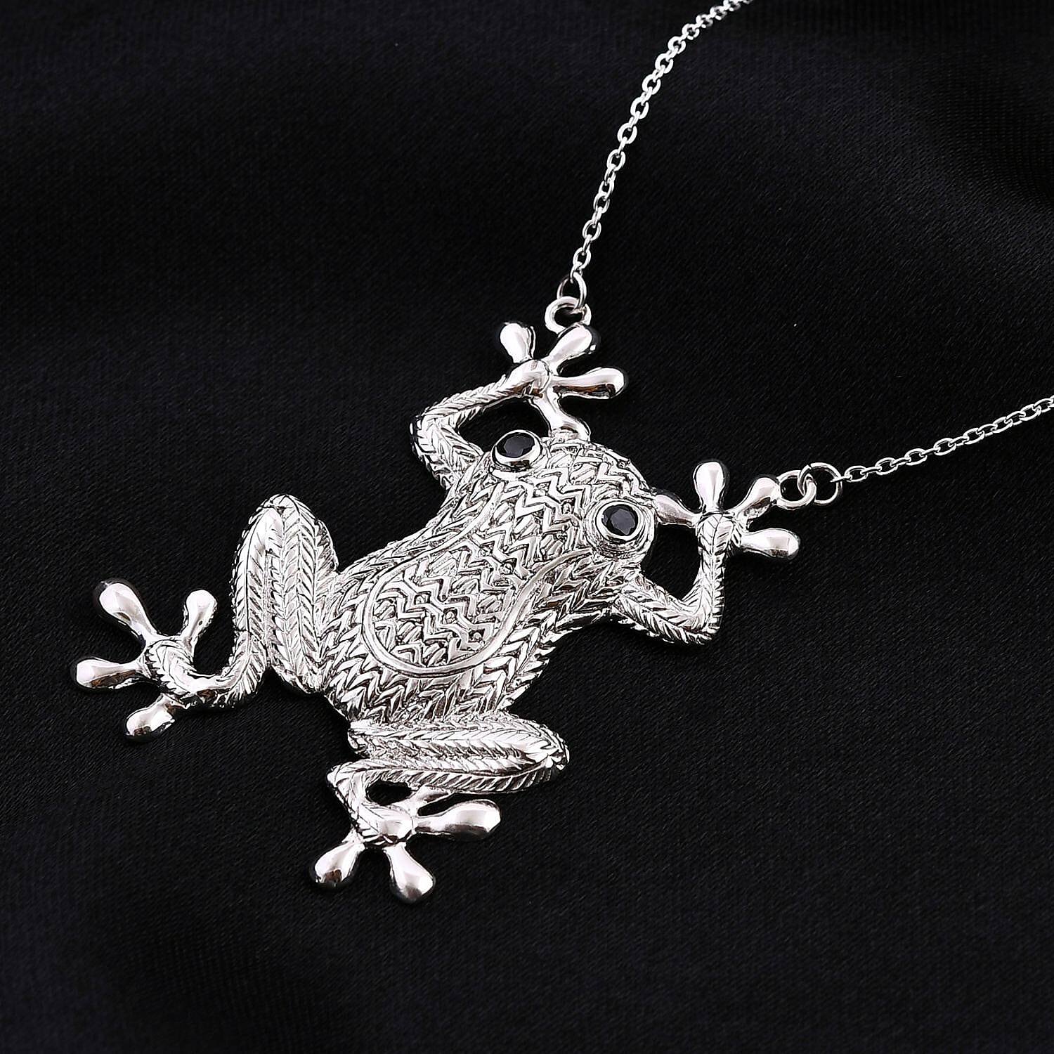 GP Italian Garden Collection - Boi Ploi Black Spinel Frog Necklace (Size - 20) in Sterling Silver