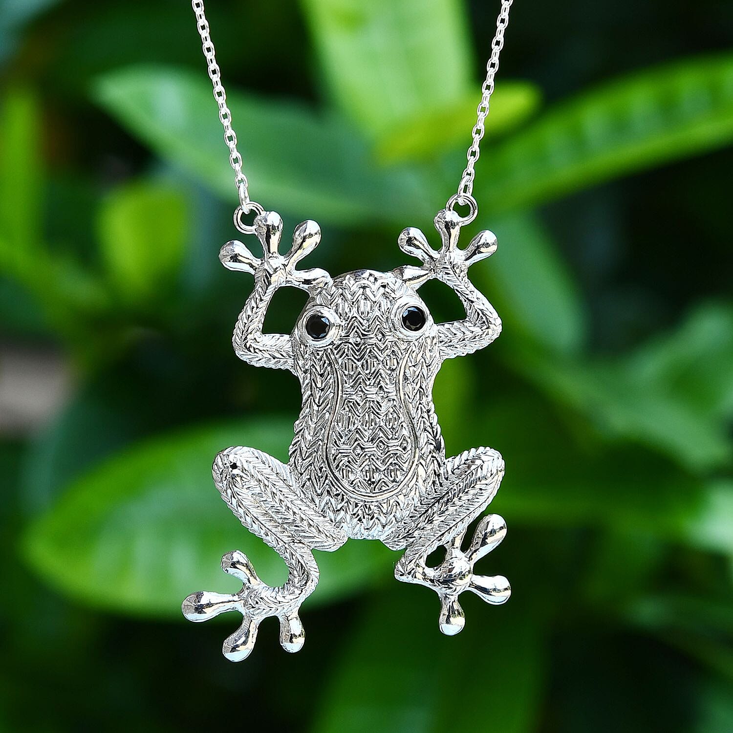 GP Italian Garden Collection - Boi Ploi Black Spinel Frog Necklace (Size - 20) in Sterling Silver