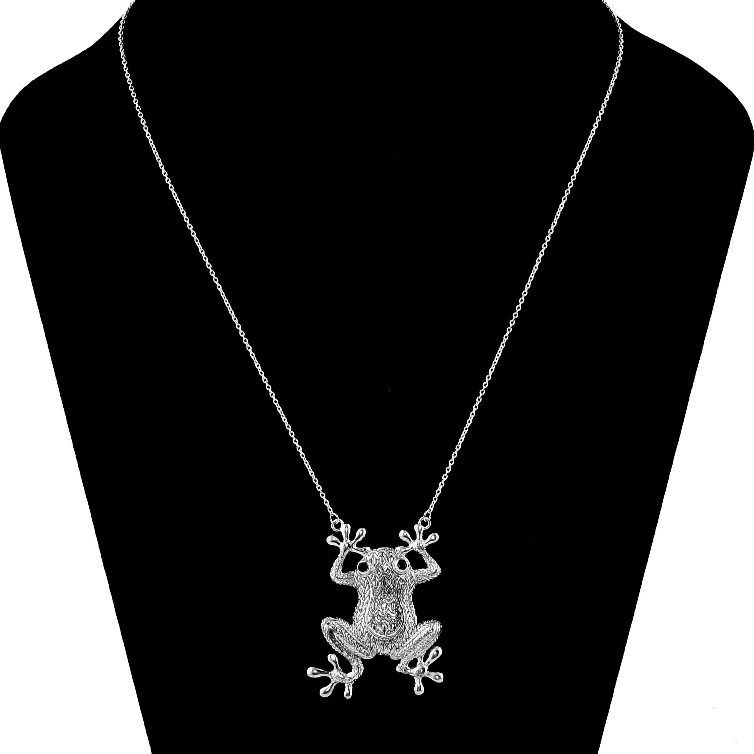 GP Italian Garden Collection - Boi Ploi Black Spinel Frog Necklace (Size - 20) in Sterling Silver