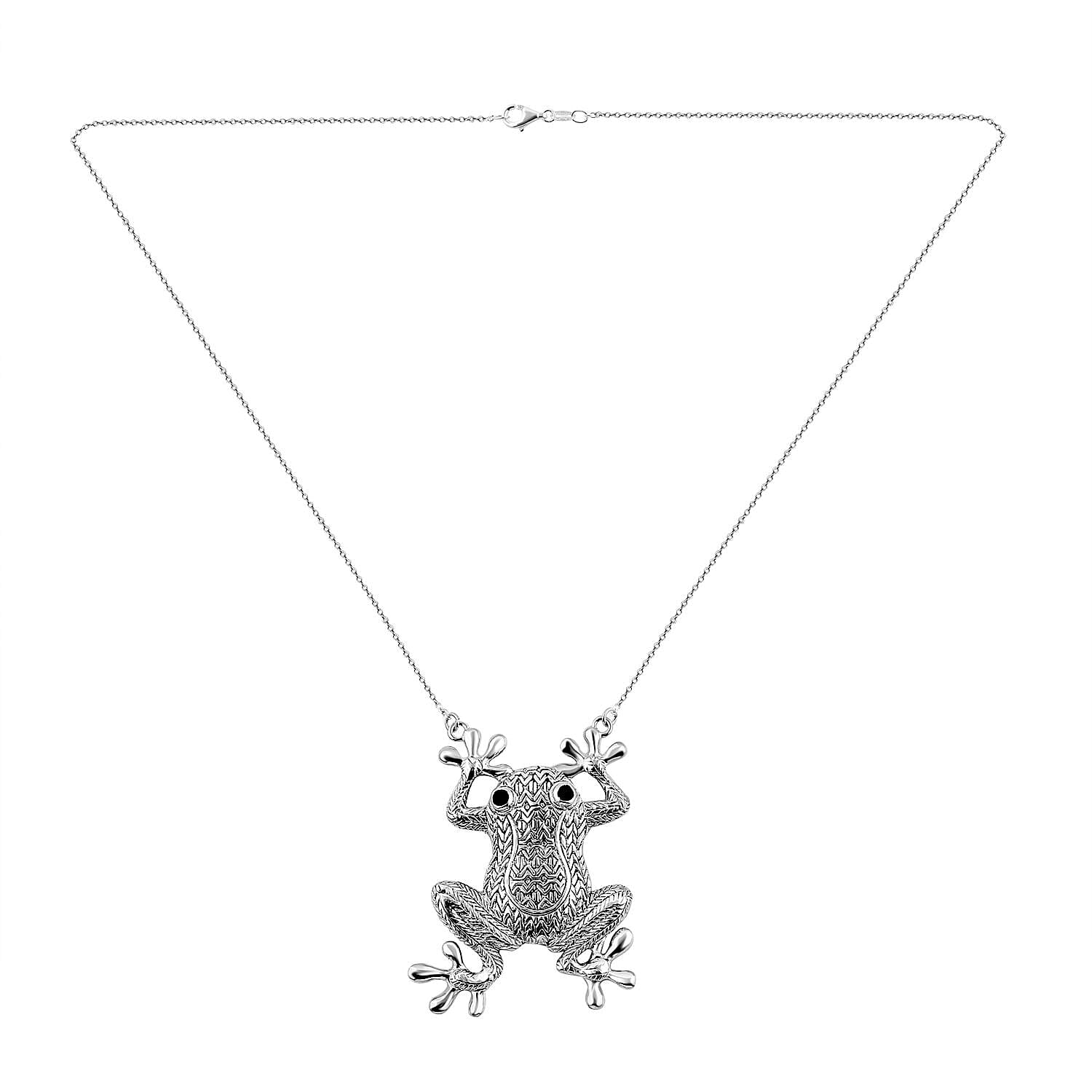 GP Italian Garden Collection - Boi Ploi Black Spinel Frog Necklace (Size - 20) in Sterling Silver