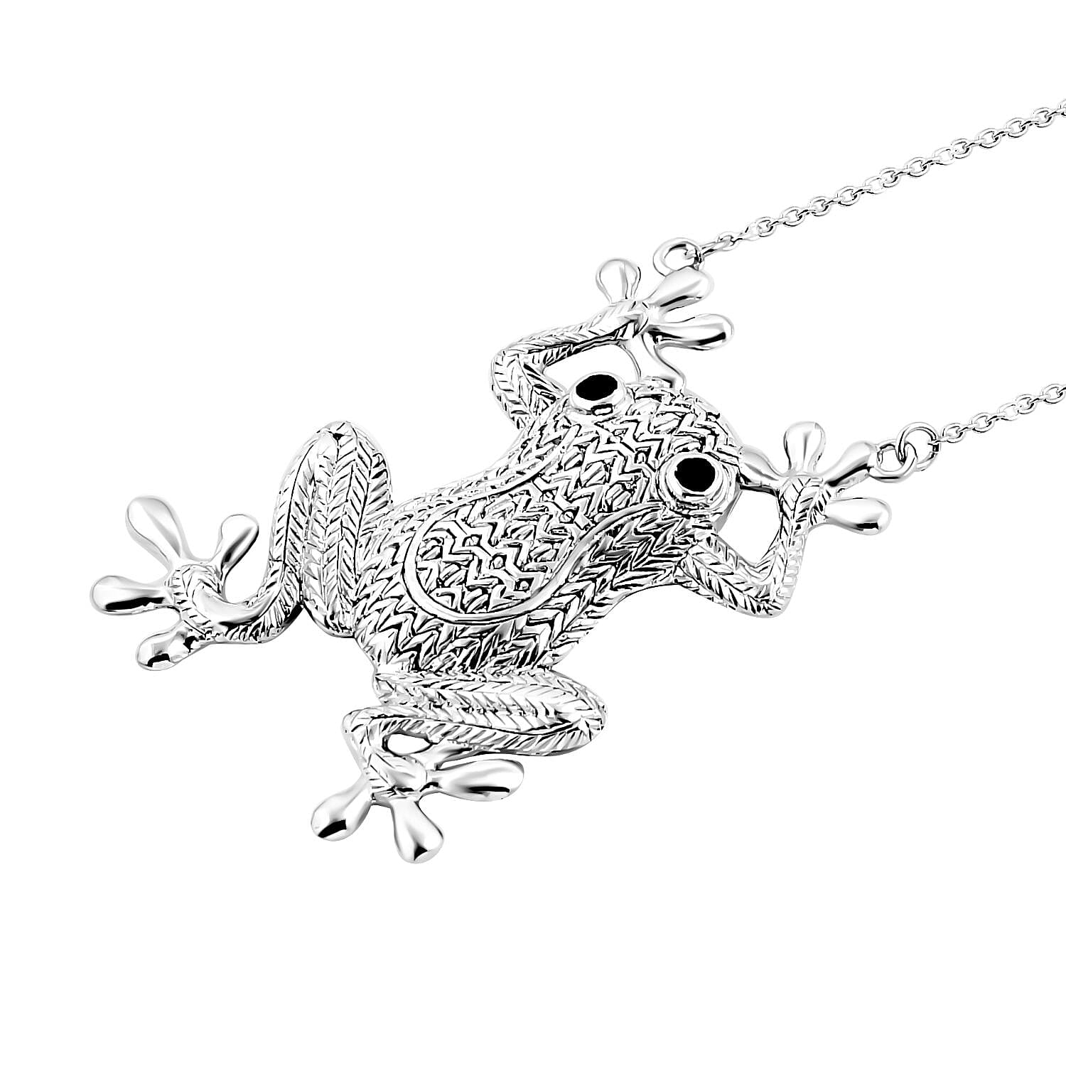 GP Italian Garden Collection - Boi Ploi Black Spinel Frog Necklace (Size - 20) in Sterling Silver