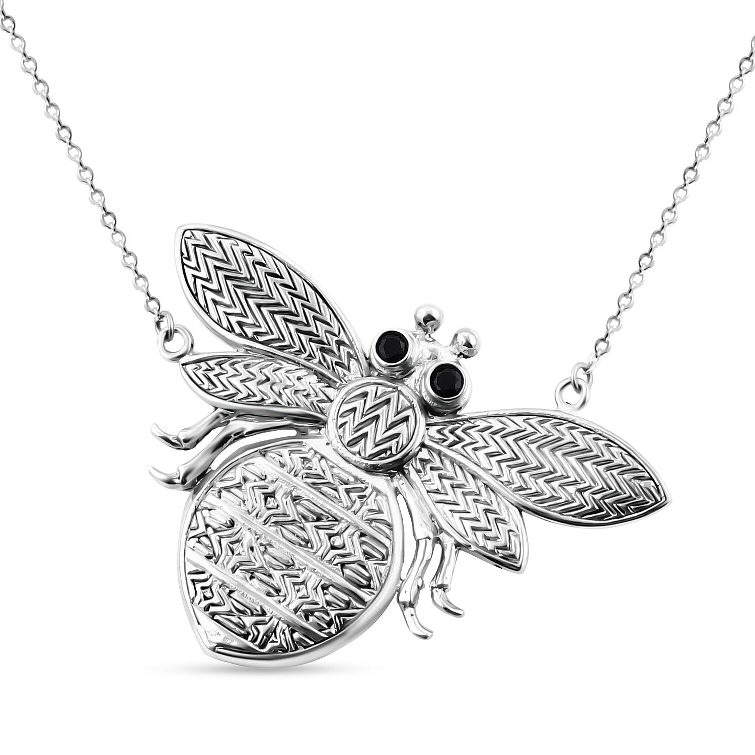 GP Italian Garden Collection - Boi Ploi Black Spinel Bee Necklace (Size - 20) in Sterling Silver