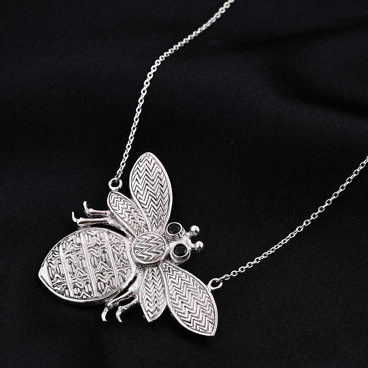 GP Italian Garden Collection - Boi Ploi Black Spinel Bee Necklace (Size - 20) in Sterling Silver