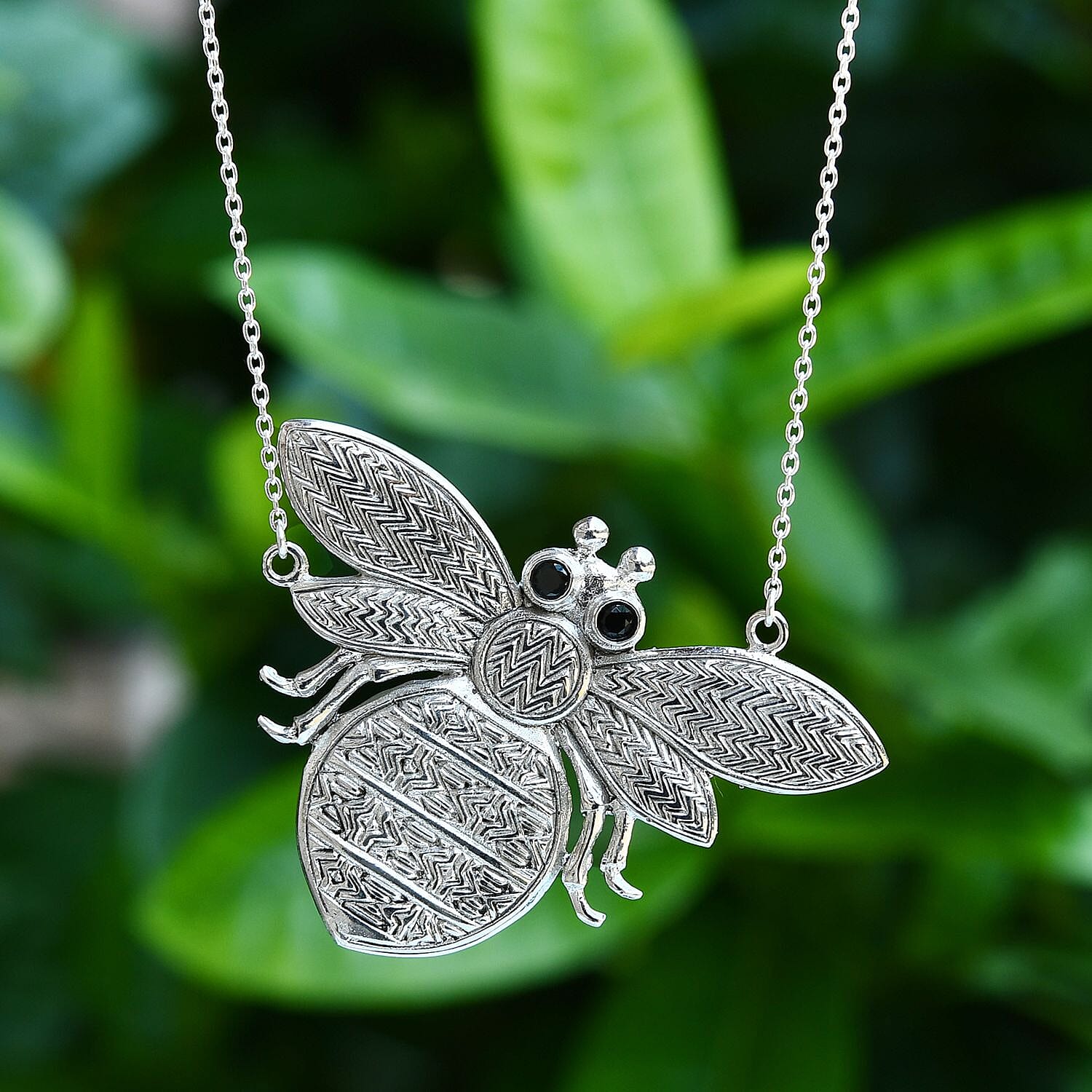 GP Italian Garden Collection - Boi Ploi Black Spinel Bee Necklace (Size - 20) in Sterling Silver