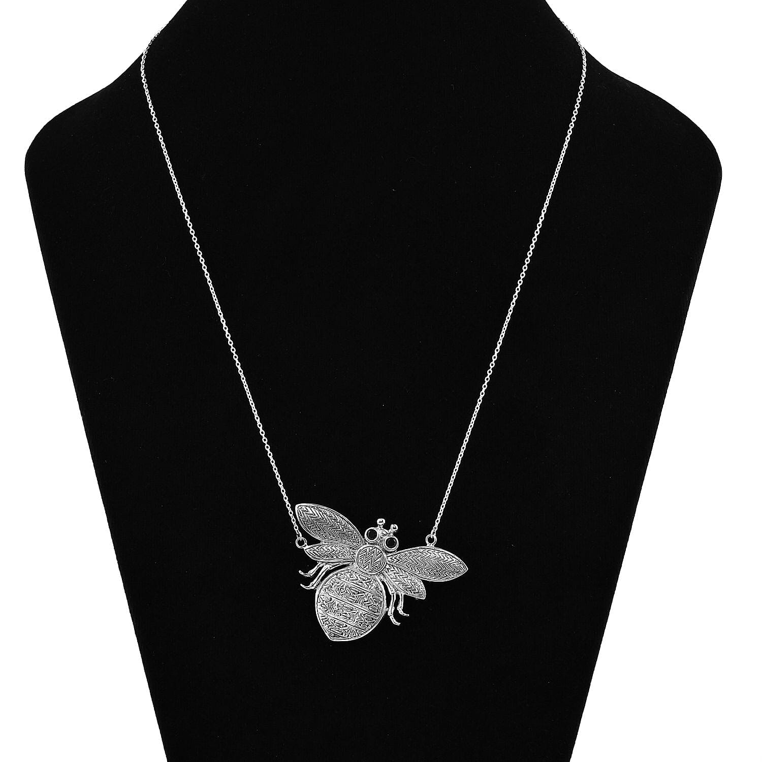 GP Italian Garden Collection - Boi Ploi Black Spinel Bee Necklace (Size - 20) in Sterling Silver
