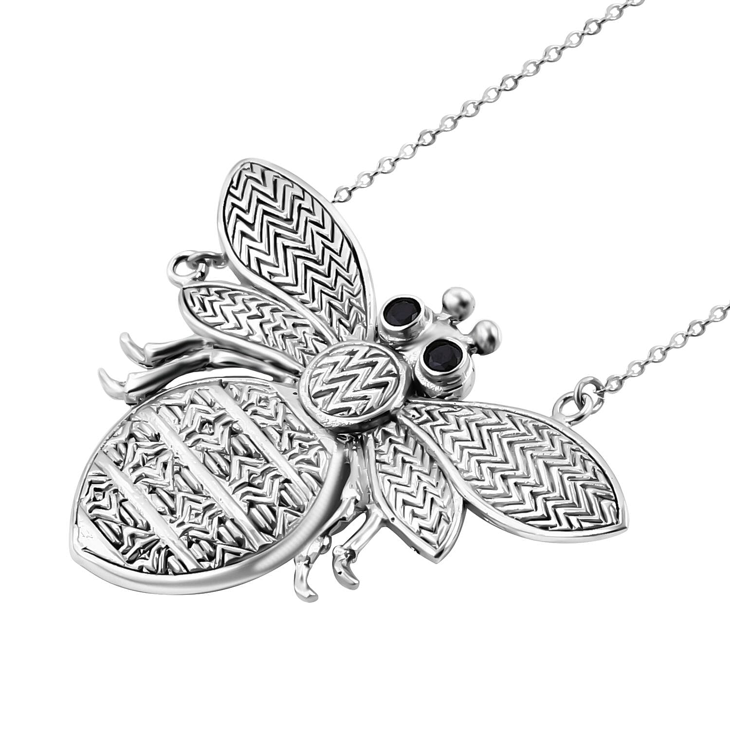 GP Italian Garden Collection - Boi Ploi Black Spinel Bee Necklace (Size - 20) in Sterling Silver