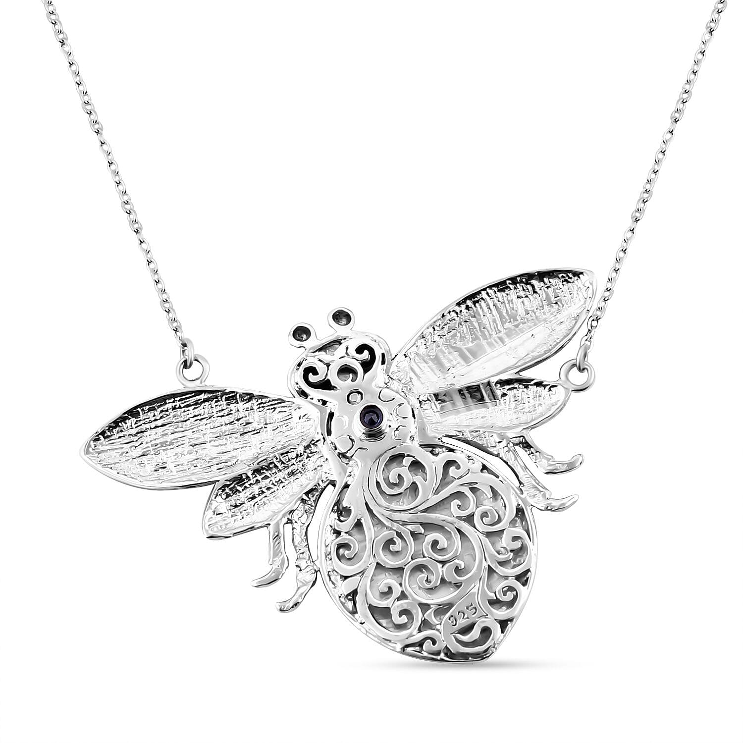 GP Italian Garden Collection - Boi Ploi Black Spinel Bee Necklace (Size - 20) in Sterling Silver