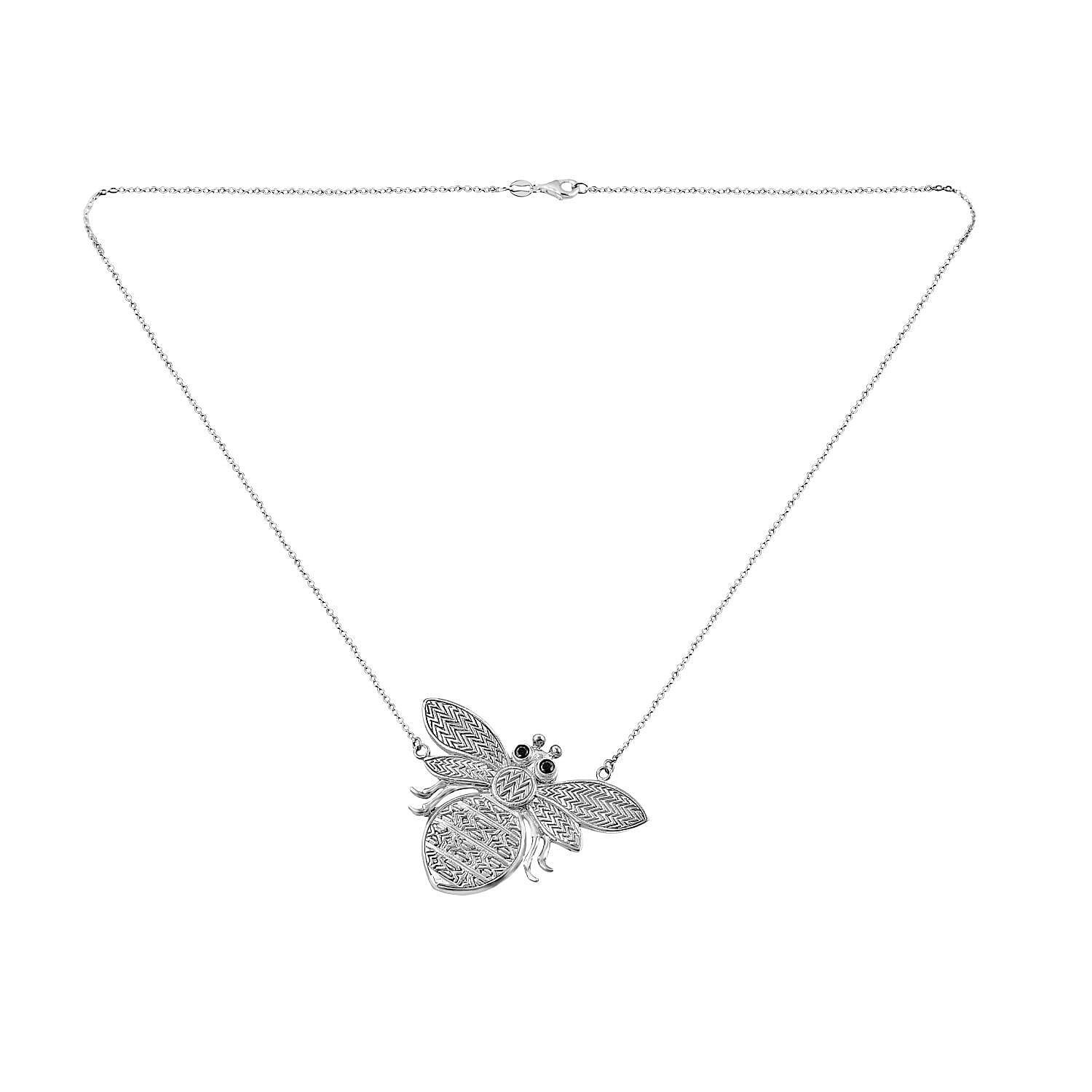 GP Italian Garden Collection - Boi Ploi Black Spinel Bee Necklace (Size - 20) in Sterling Silver