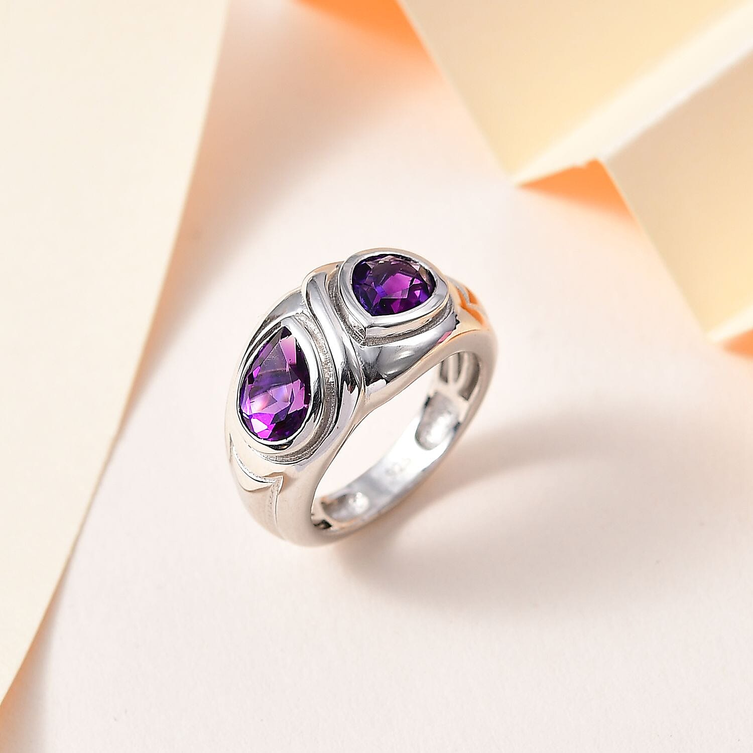 Moroccan Amethyst Ring in Platinum Overlay Sterling Silver 2.20 Ct.