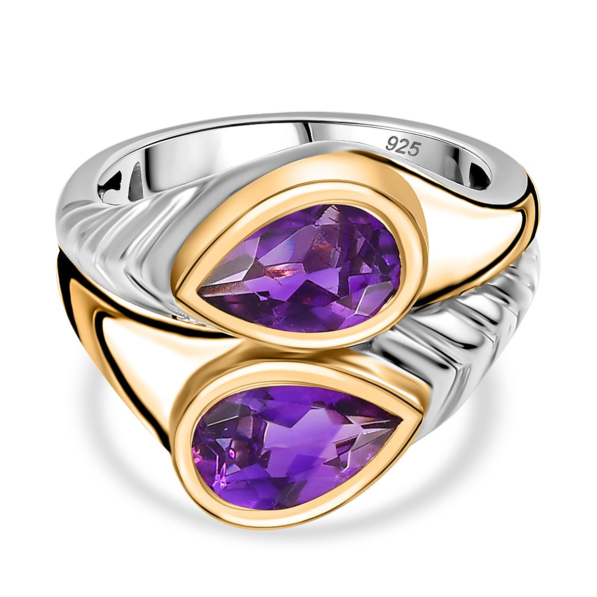 Moroccan Amethyst Ring in 18K Yellow Gold Vermeil & Platinum Plated Sterling Silver 2.35 Ct.