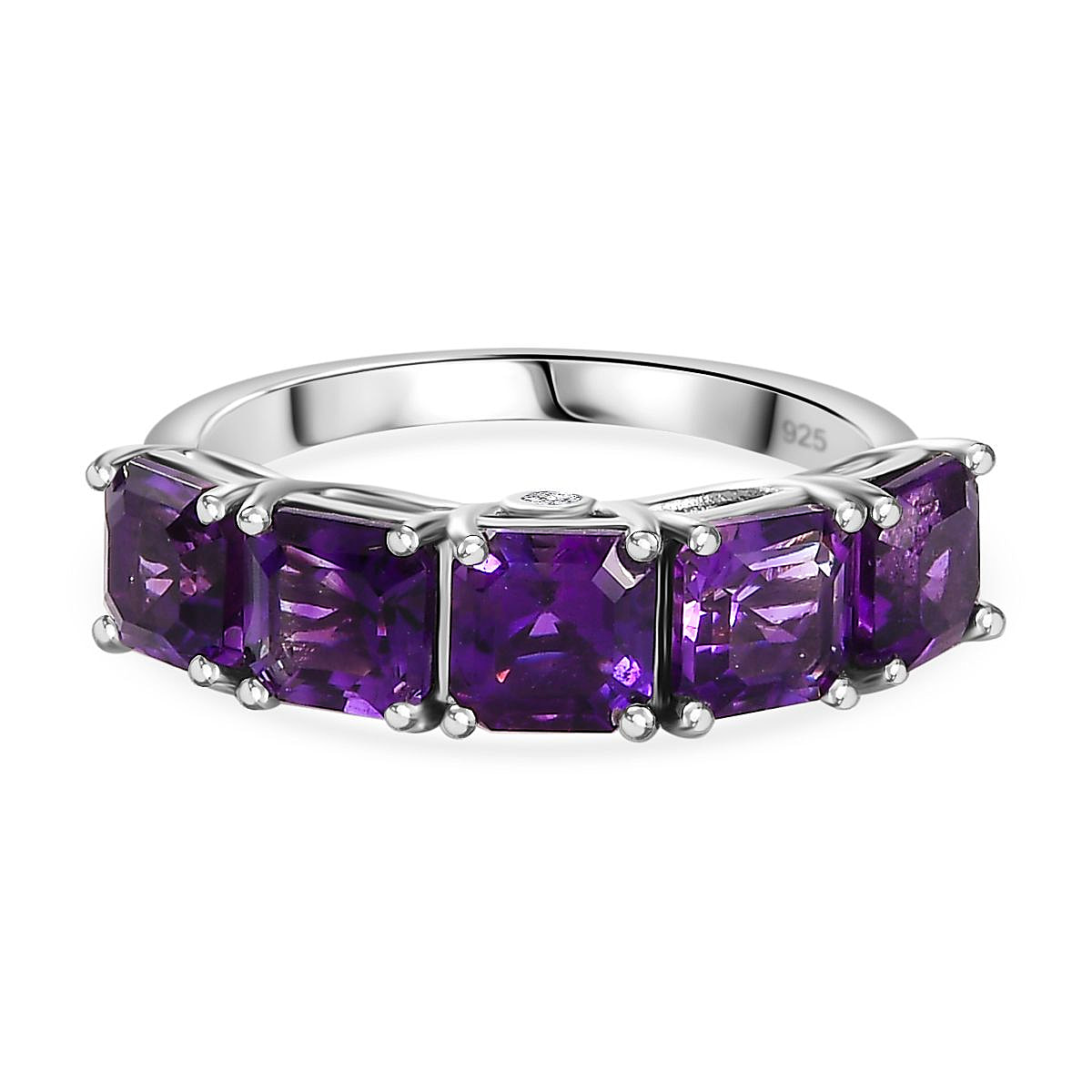 Moroccan Amethyst & Natural Zircon 5 Stone Ring in Platinum Overlay Sterling Silver 2.85 Ct.