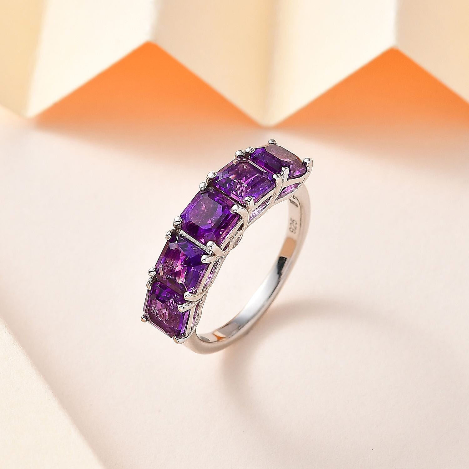 Moroccan Amethyst & Natural Zircon 5 Stone Ring in Platinum Overlay Sterling Silver 2.85 Ct.