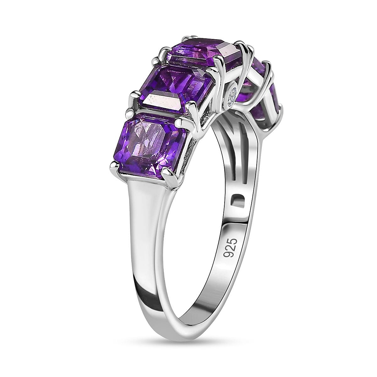 Moroccan Amethyst & Natural Zircon 5 Stone Ring in Platinum Overlay Sterling Silver 2.85 Ct.